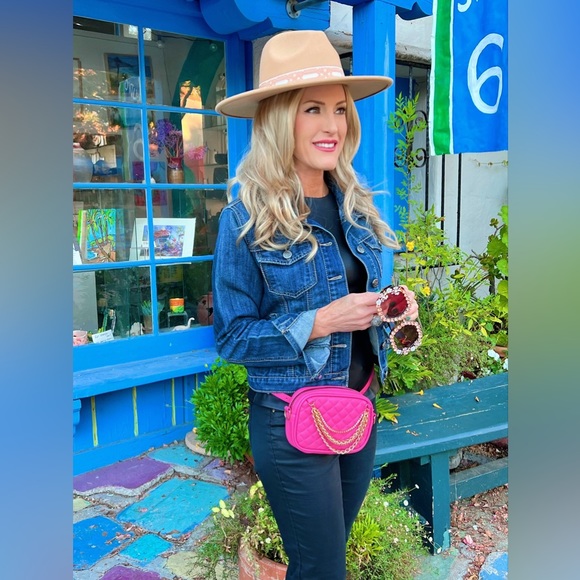 High Heels on the High Road Handbags - Hot Pink Quilted Gold Rhineston Chain Waist Pack Crossbody Shoulder Stadium Bag